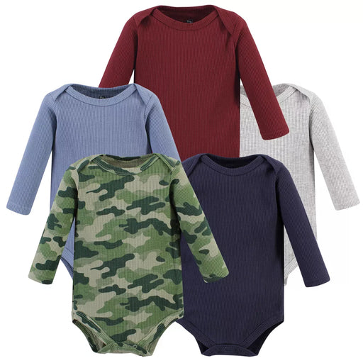 Hudson Baby Thermal Long Sleeve Bodysuits, Basic Camo, 5-Pack