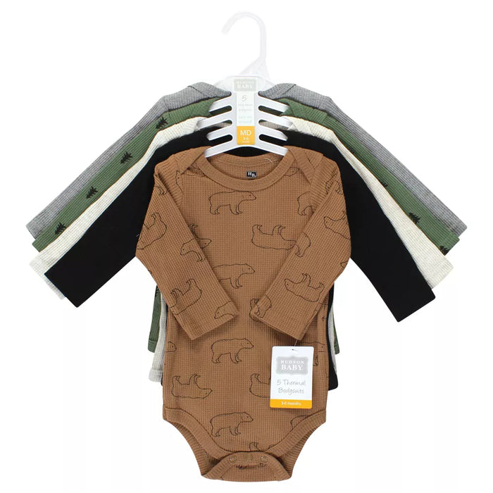 Hudson Baby Thermal Long Sleeve Bodysuits, Bear Tree, 5-Pack