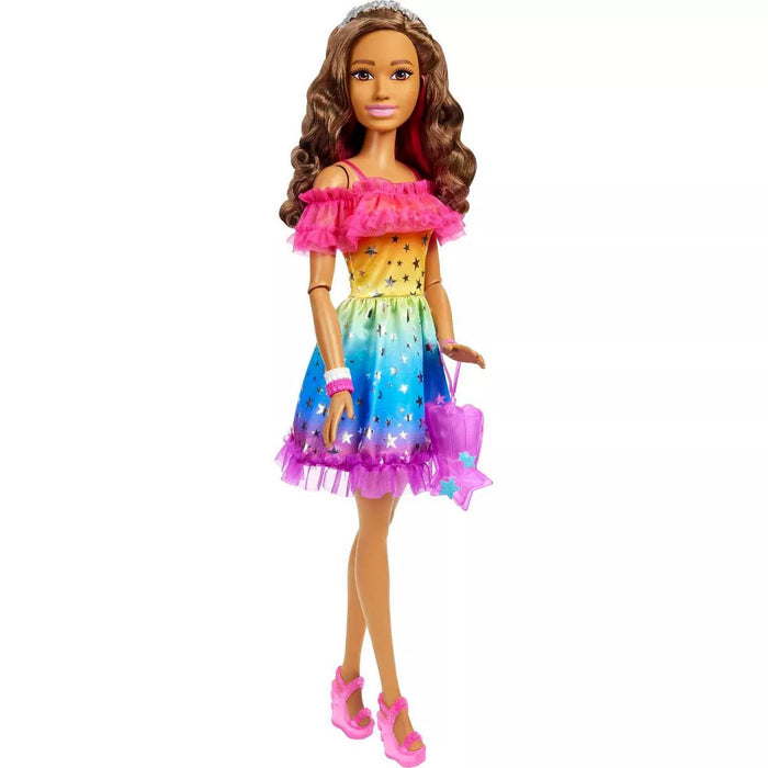 Barbie 28" Large Doll with Brown Hair and Rainbow Dress