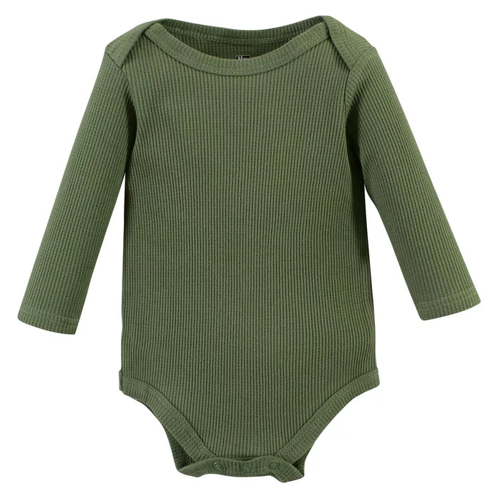 Hudson Baby Thermal Long Sleeve Bodysuits, Sage Dinosaur, 5-Pack