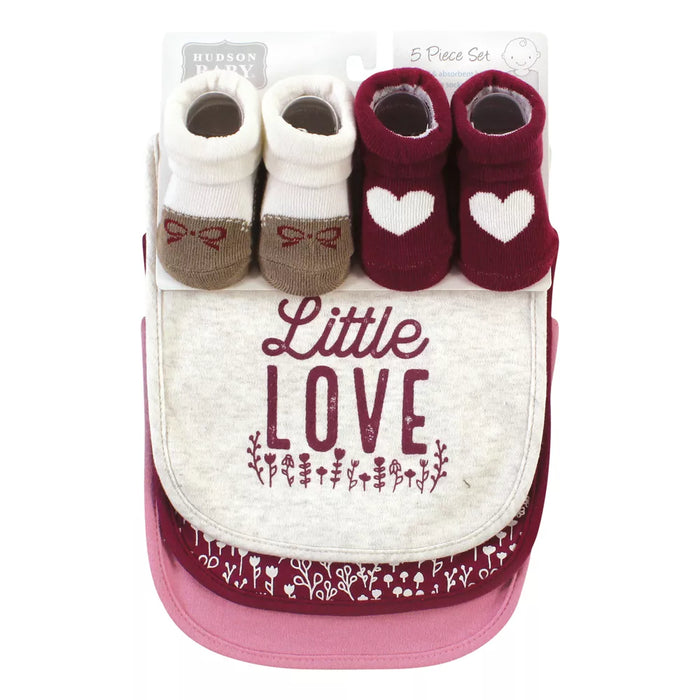 Hudson Baby Cotton Bib and Sock Set, Little Love Flowers, One Size