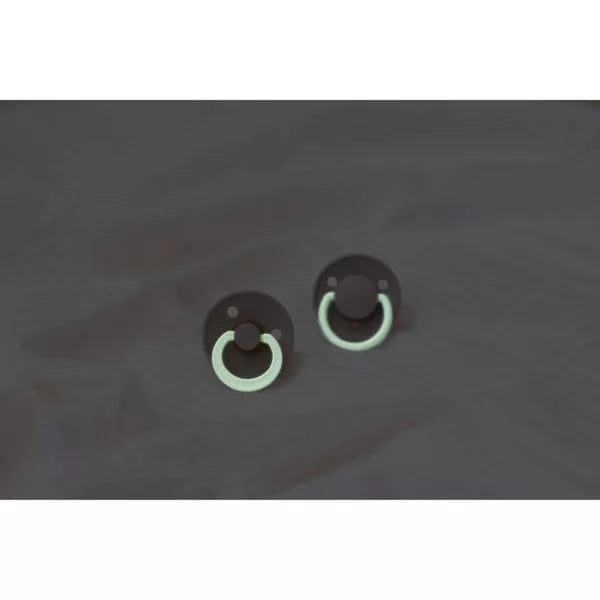 BIBS Colour 2 Pack Glow in the Dark Latex Pacifiers in Iron Glow/Baby Blue Glow
