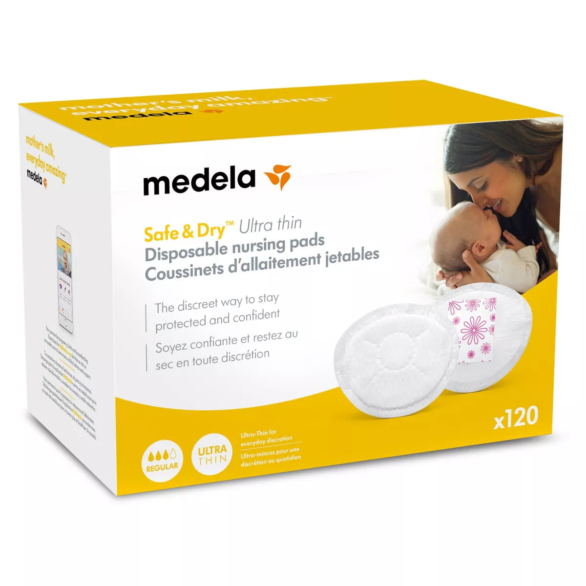 Medela Safe & Dry Washable Antimicrobial Nursing Pads, White, 101045307, 4  Count 