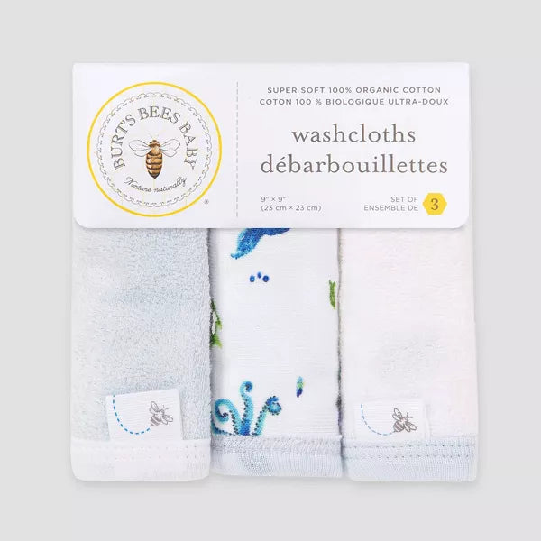 Burt's Bees Baby Set of 3 Whale of a Tail Rain Washcloth - Light Blue
