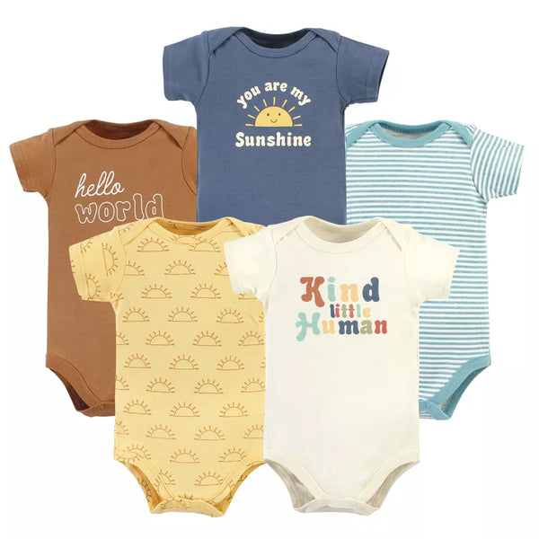 Hudson Baby Cotton Bodysuits, Kind Human 5 Pack