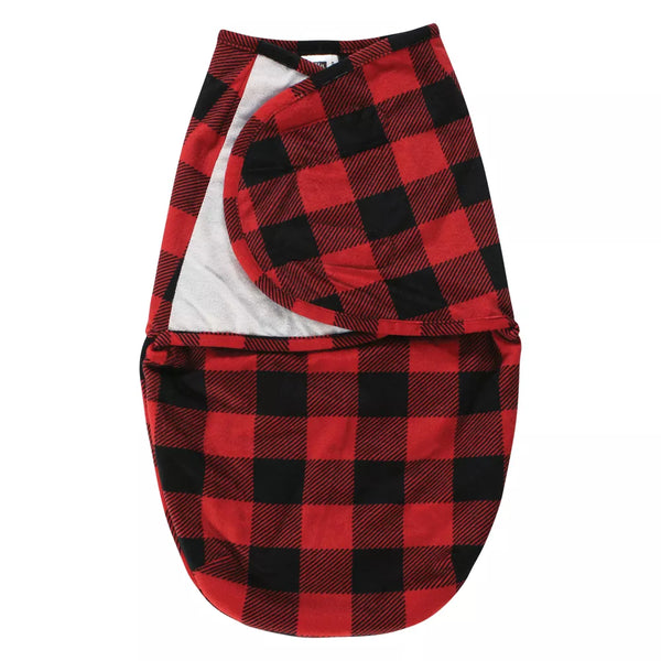 Hudson Baby Plush Faux Fur Swaddle Wrap, Buffalo Plaid, 0-3 Months