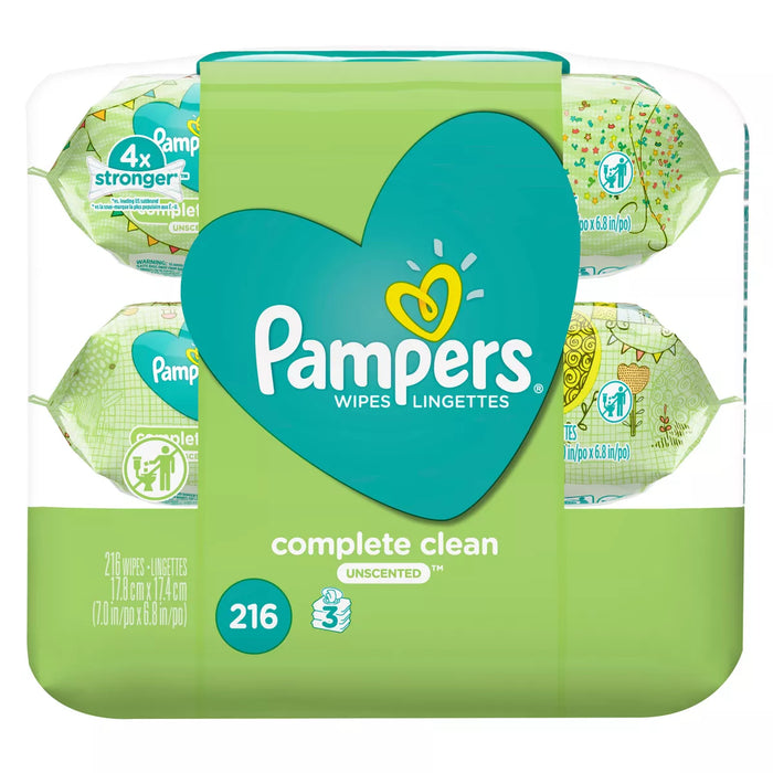 Pampers Baby Clean Wipes Fragrance Free 3X Pop-Top Packs 216 Count