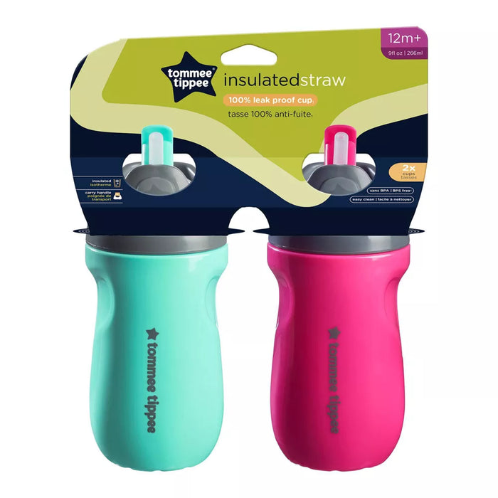 Tommee Tippee 9 fl oz Insulated Non-Spill Portable Sippy Toddler Cups - Pink/Mint - 2pk