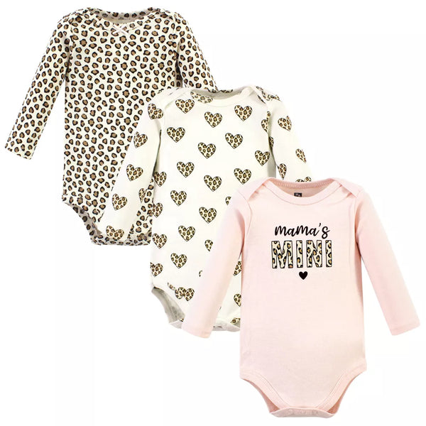 Hudson Baby Cotton Long-Sleeve Bodysuits, Leopard Hearts, 3-Pack