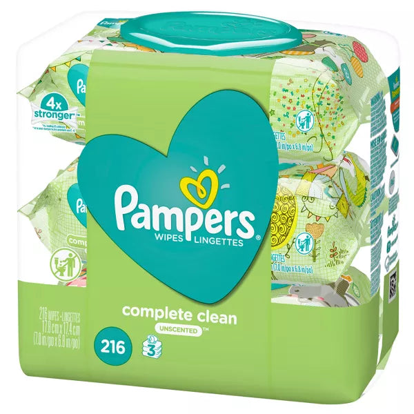 Pampers Baby Clean Wipes Fragrance Free 3X Pop-Top Packs 216 Count