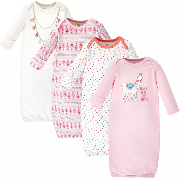 Little Treasure 4-Pack Cotton Gowns, Llama, Preemie-Newborn