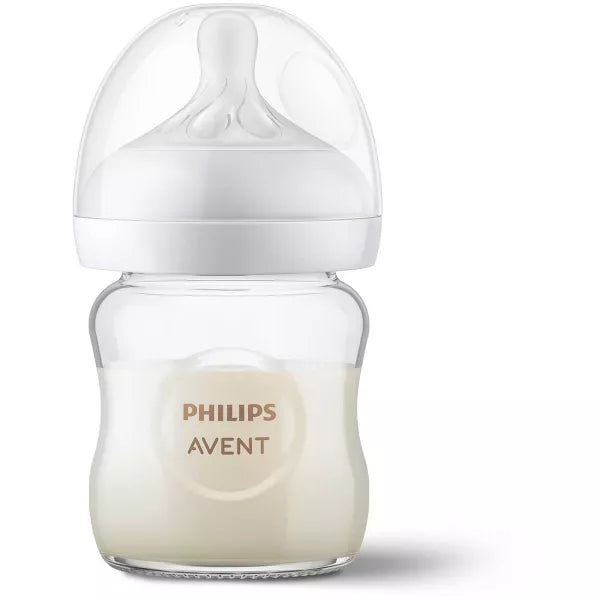 Philips Avent Glass Natural Baby Bottle With Natural Response Nipple 4oz. 3 pack