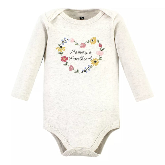 Hudson Baby Cotton Long-Sleeve Bodysuits, Soft Painted Floral, 5-Pack
