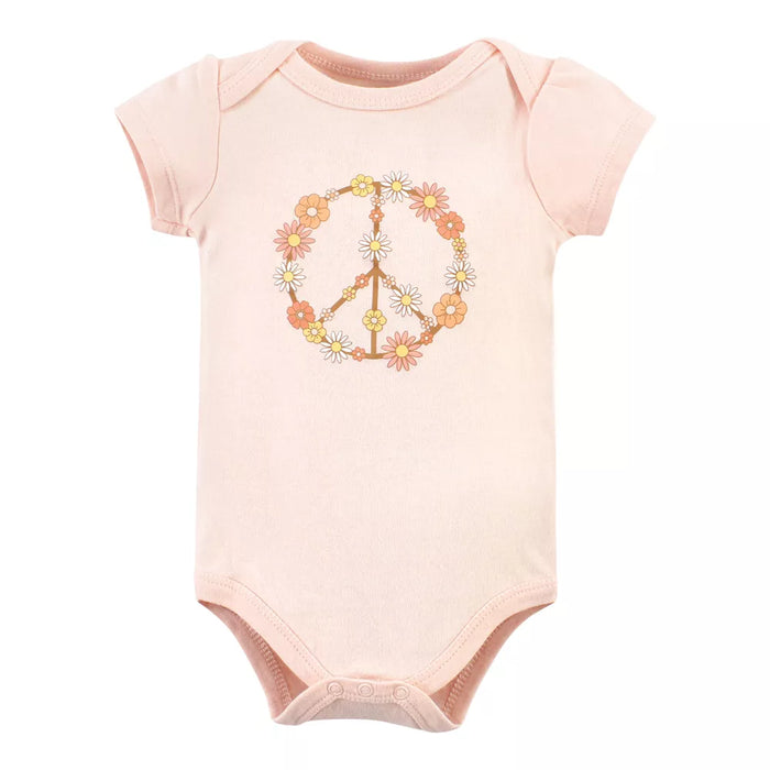 Hudson Baby Cotton Bodysuits, Peace Love Flowers 5 Pack