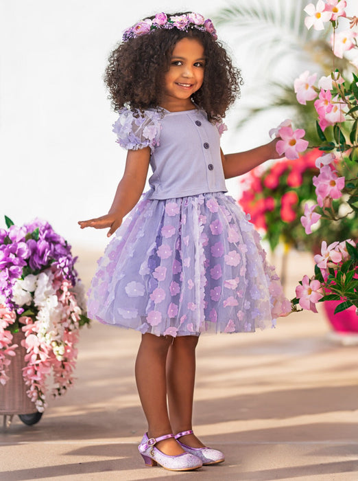 Mia Belle Girls Pastel Blooms Floral Tulle Skirt Set