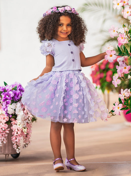 Mia Belle Girls Pastel Blooms Floral Tulle Skirt Set