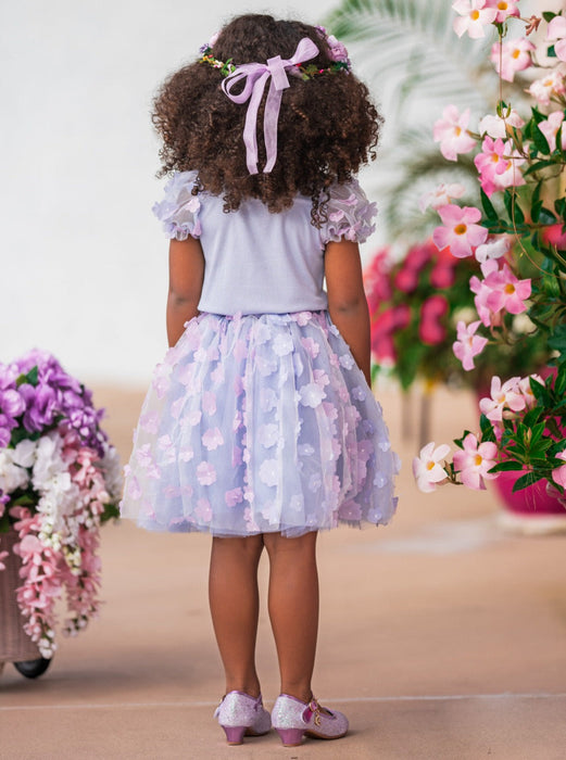 Mia Belle Girls Pastel Blooms Floral Tulle Skirt Set