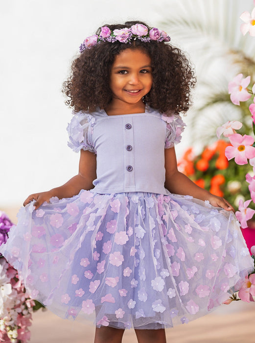 Mia Belle Girls Pastel Blooms Floral Tulle Skirt Set