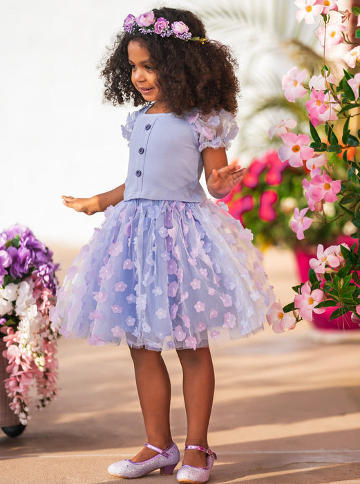 Mia Belle Girls Pastel Blooms Floral Tulle Skirt Set