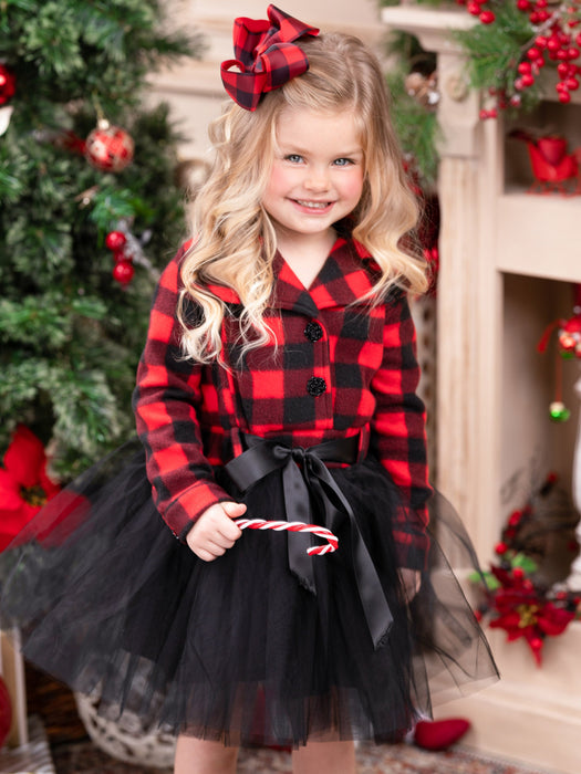 Mia Belle Girls Pretty Plaid Blazer Tutu Dress