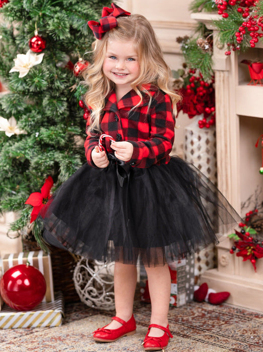 Mia Belle Girls Pretty Plaid Blazer Tutu Dress