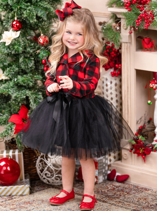 Mia Belle Girls Pretty Plaid Blazer Tutu Dress