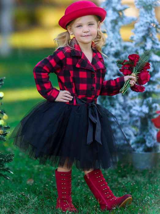 Mia Belle Girls Pretty Plaid Blazer Tutu Dress