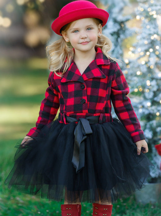 Mia Belle Girls Pretty Plaid Blazer Tutu Dress