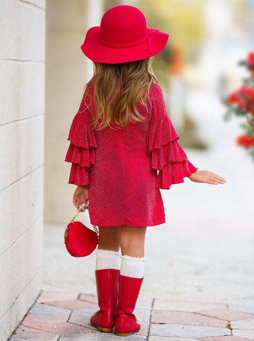 Mia Belle Girls Scarlet Glow Tiered Sleeve Dress