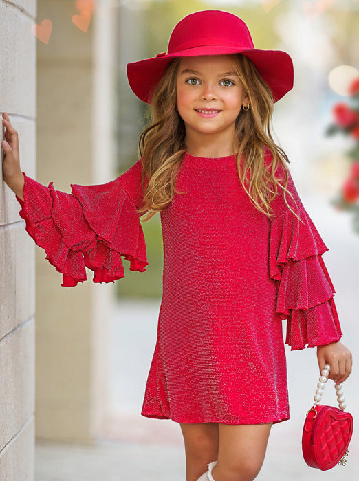 Mia Belle Girls Scarlet Glow Tiered Sleeve Dress