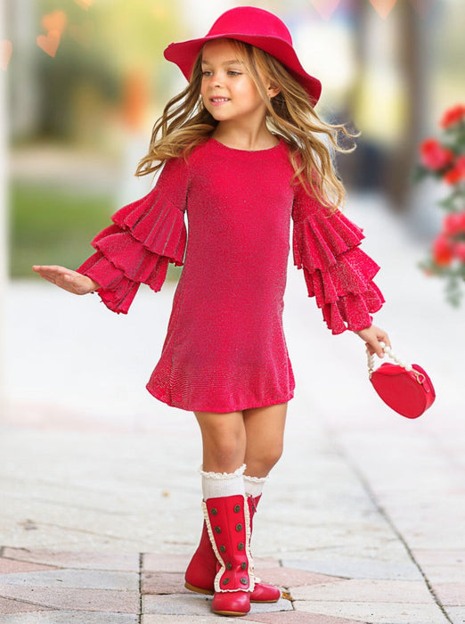 Mia Belle Girls Scarlet Glow Tiered Sleeve Dress