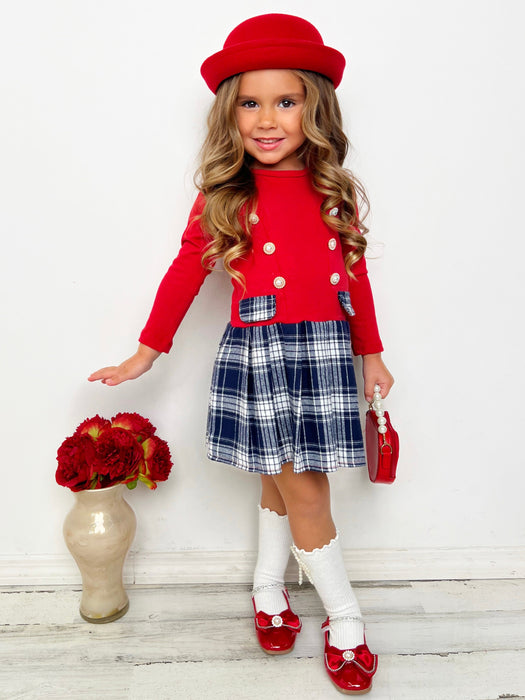 Mia Belle Girls Feeling The Festive Air Pleated Plaid Dress