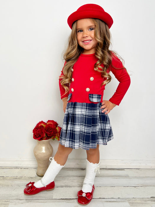 Mia Belle Girls Feeling The Festive Air Pleated Plaid Dress