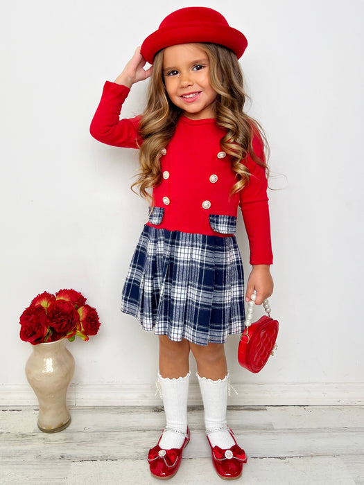 Mia Belle Girls Feeling The Festive Air Pleated Plaid Dress