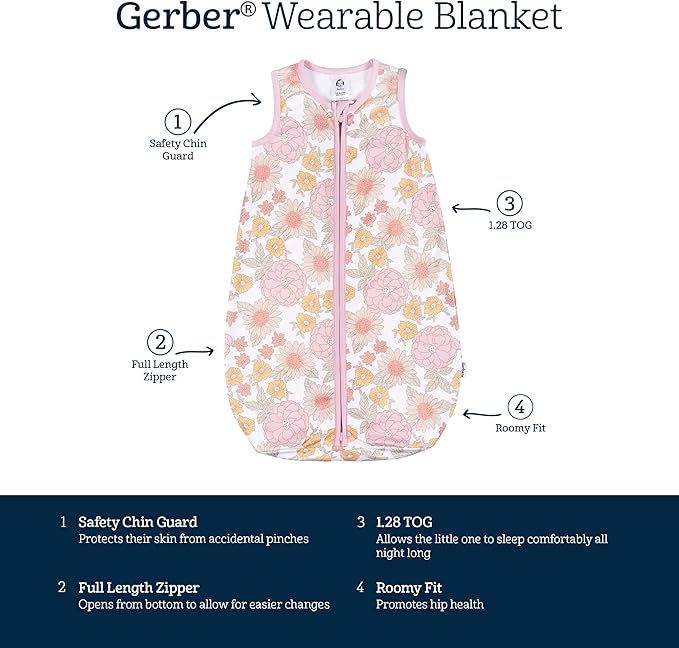 Gerber Baby Unisex Sleepbag Wearable Blanket, Retro Floral, 0-6M