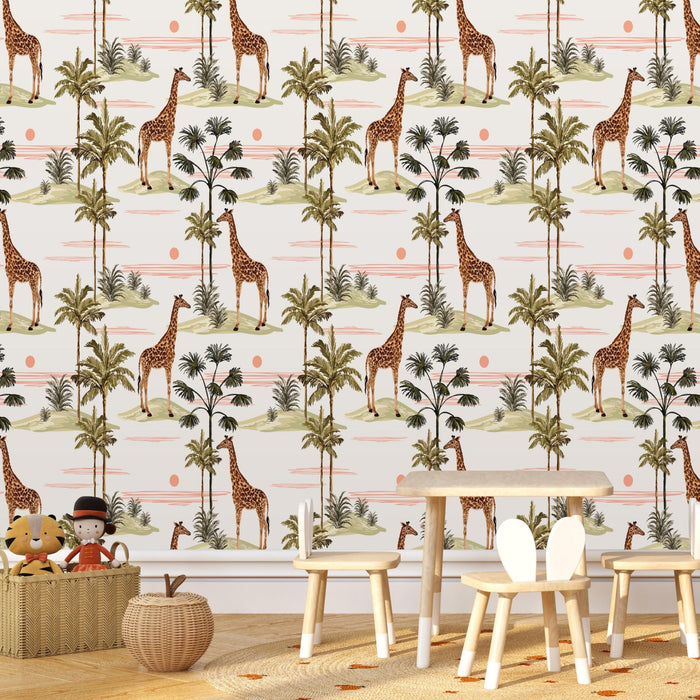 TeepeeJoy Giraffe Themed Nursery Wallpaper and Kids Room Wallpaper - Giraffe’s Paradise