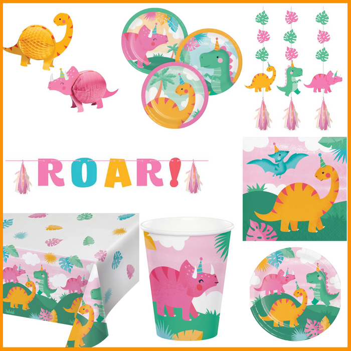 Party Decorations Girl Dino Birthday Party Kit for 8 (47 Total Items)