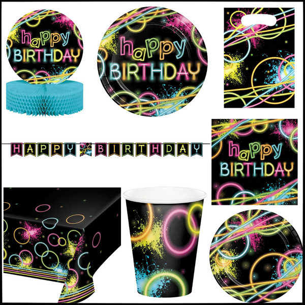 Party Decorations Glow Party Birthday Kit for 8 (51 Total Items)