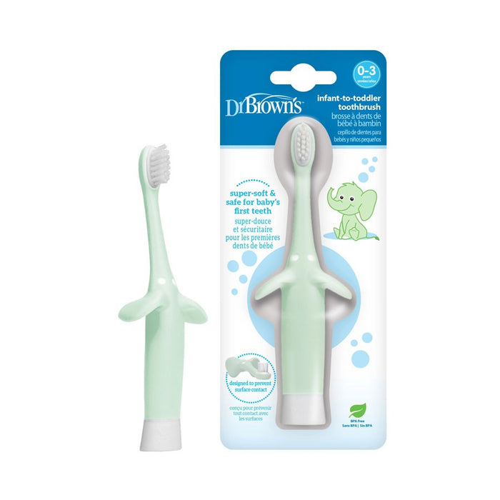 Dr. Brown's Infant Toothbrush, Toothpaste Combo Pack Elephant, Light Green -New Color