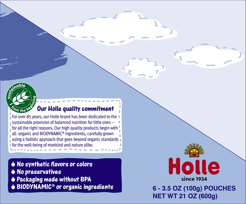 Holle Baby Food Pouches - Organic Fruit & Grain Puree - Blue Bird