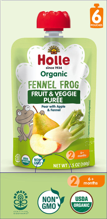 Holle Baby Food Pouches - Organic Fruit & Veggie Puree - Fennel Frog