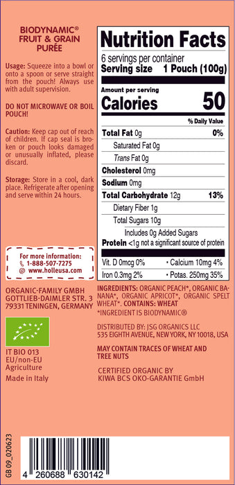 Holle Baby Food Pouches - Organic Fruit & Grain Puree -  Panda Peach