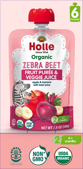 Holle Baby Food Pouches - Organic Fruit & Veggie Puree - Zebra Beet