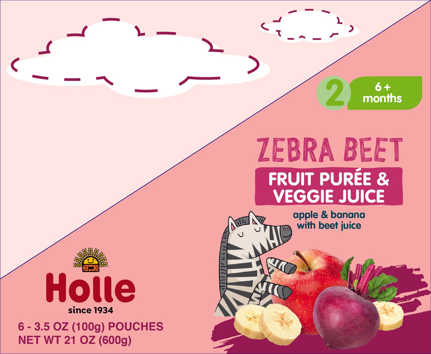 Holle Baby Food Pouches - Organic Fruit & Veggie Puree - Zebra Beet