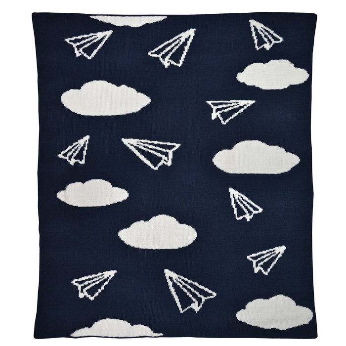 LushDecor Paper Airplanes Chenille Knit Baby Blanket