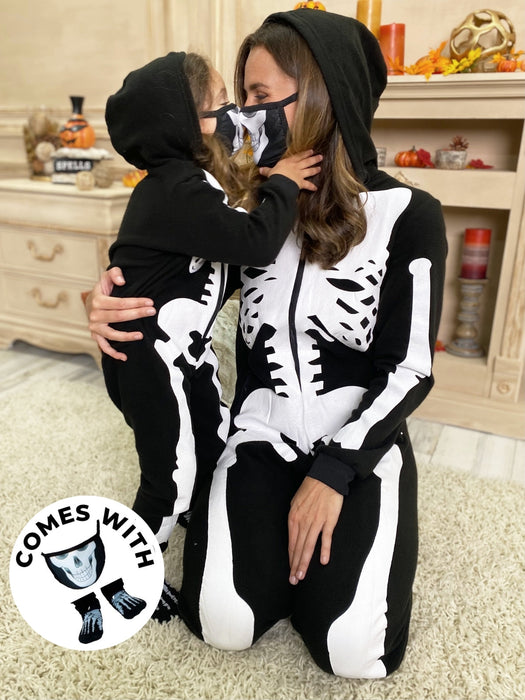 Mia Belle Girls Family Bone-afide Best Skeleton Hoodie Onesie Pajama Set