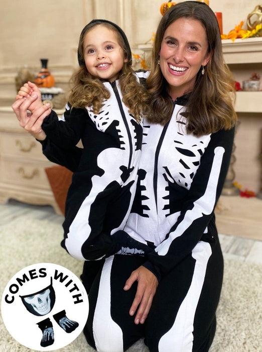 Mia Belle Girls Family Bone-afide Best Skeleton Hoodie Onesie Pajama Set