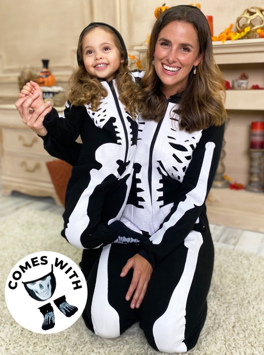 Mia Belle Girls Family Bone-afide Best Skeleton Hoodie Onesie Pajama Set