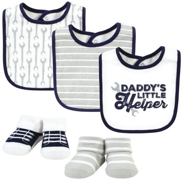 Hudson Baby Cotton Bib and Sock Set, Daddys Helper, One Size