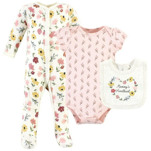 Hudson Baby Cotton Sleep and Play, Bodysuit and Bandana Bib Set, Soft Painted Floral